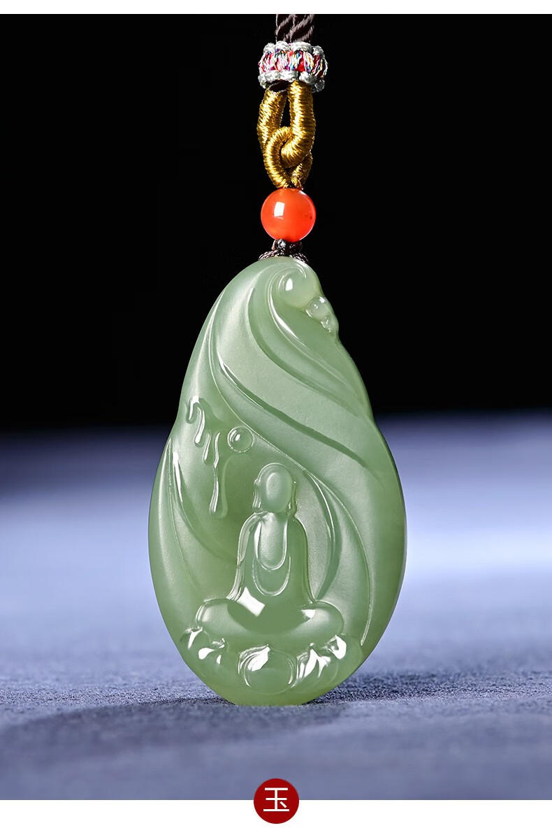 情人节礼物和田玉参禅悟道玉吊坠项链男女款净心玉佩一心向佛玉饰品