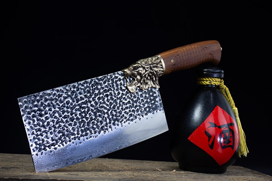 龙泉手工锻家用厨房花纹钢菜刀锋利切片切肉刀斩骨刀斩切两用16053