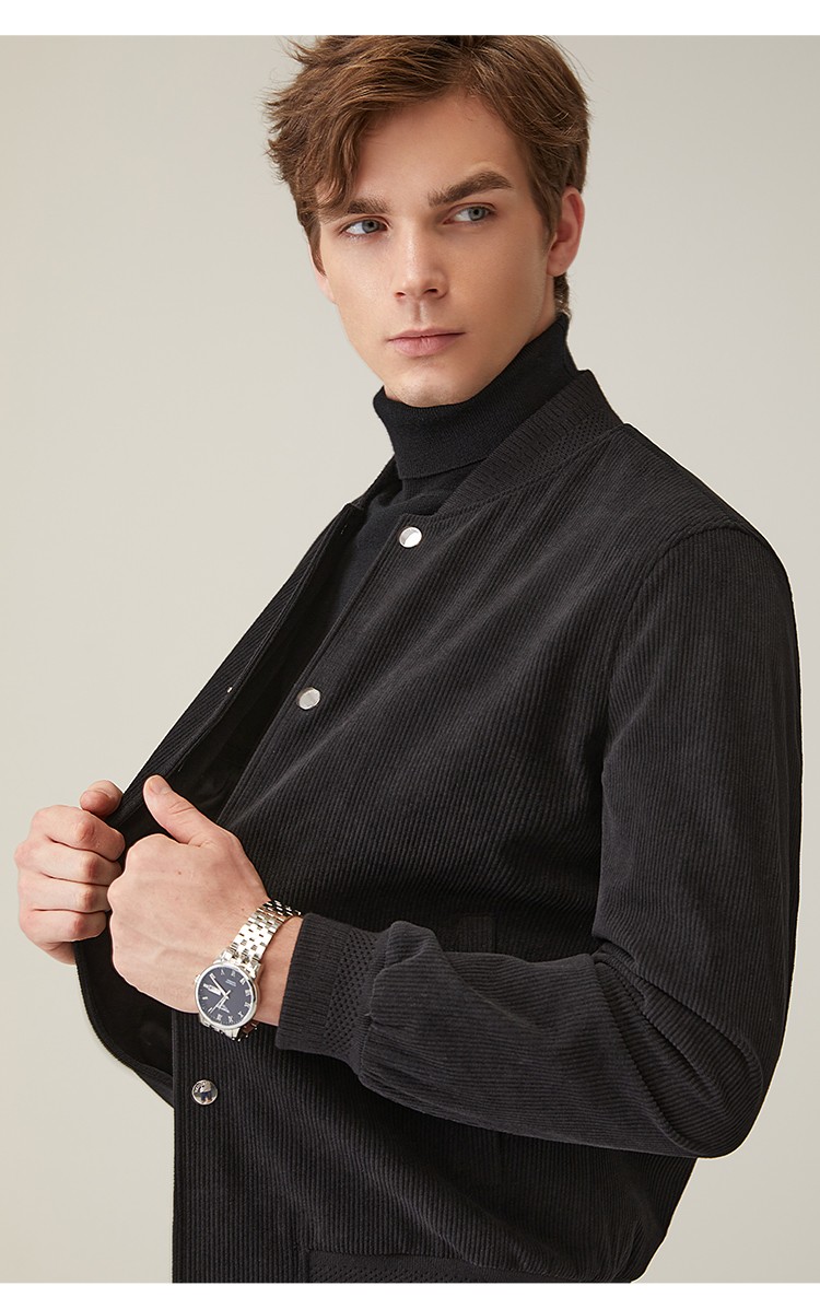 danielhechter丹尼爱特春秋新款男士棒球领商务灯芯绒夹克外套橄榄绿