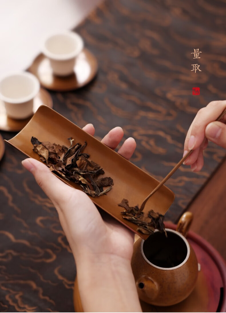 余未手工紫铜茶则茶匙茶拨三件套铜艺功夫茶道配件茶拨单个禅意茶枕搁