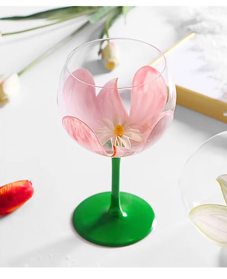 高脚杯新款网红中古红酒葡萄酒杯 绿杆 黄杆郁金香中古杯各1只【图片