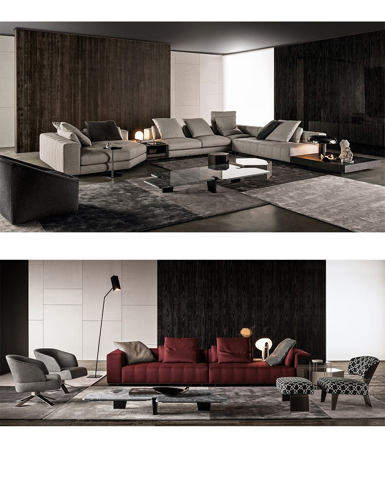 freeman沙发意式极简高端棉麻钢琴键布艺沙发别墅大平层定制家具 组合