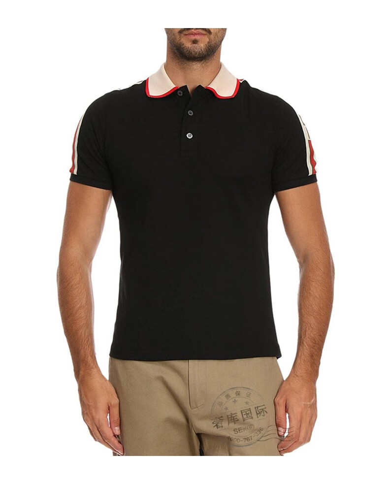 gucci古驰男士logo织带条纹棉质短袖polo衫500972 9m38 1106 黑色 xl