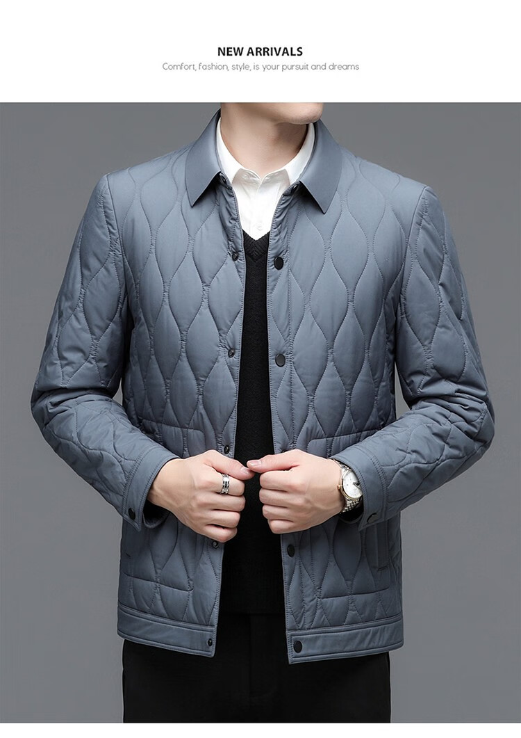 高端薄款运动棉服冬季轻薄中年男士商务休闲短款翻领棉袄爸爸装棉衣