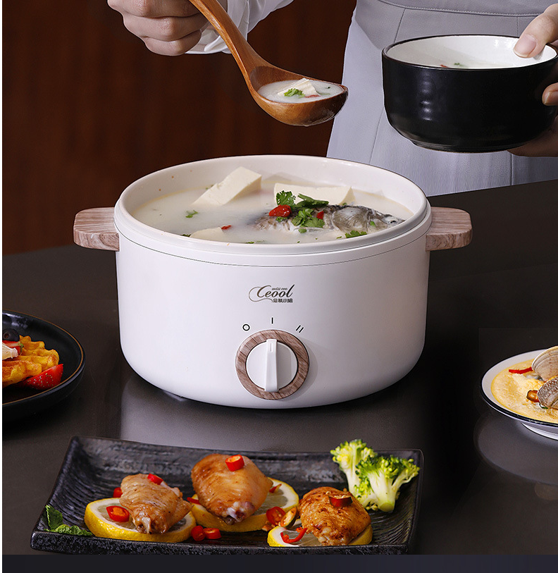 总裁小姐电煮锅电炒锅小电锅宿舍锅电陶瓷锅不粘锅上蒸下煮15l小米白