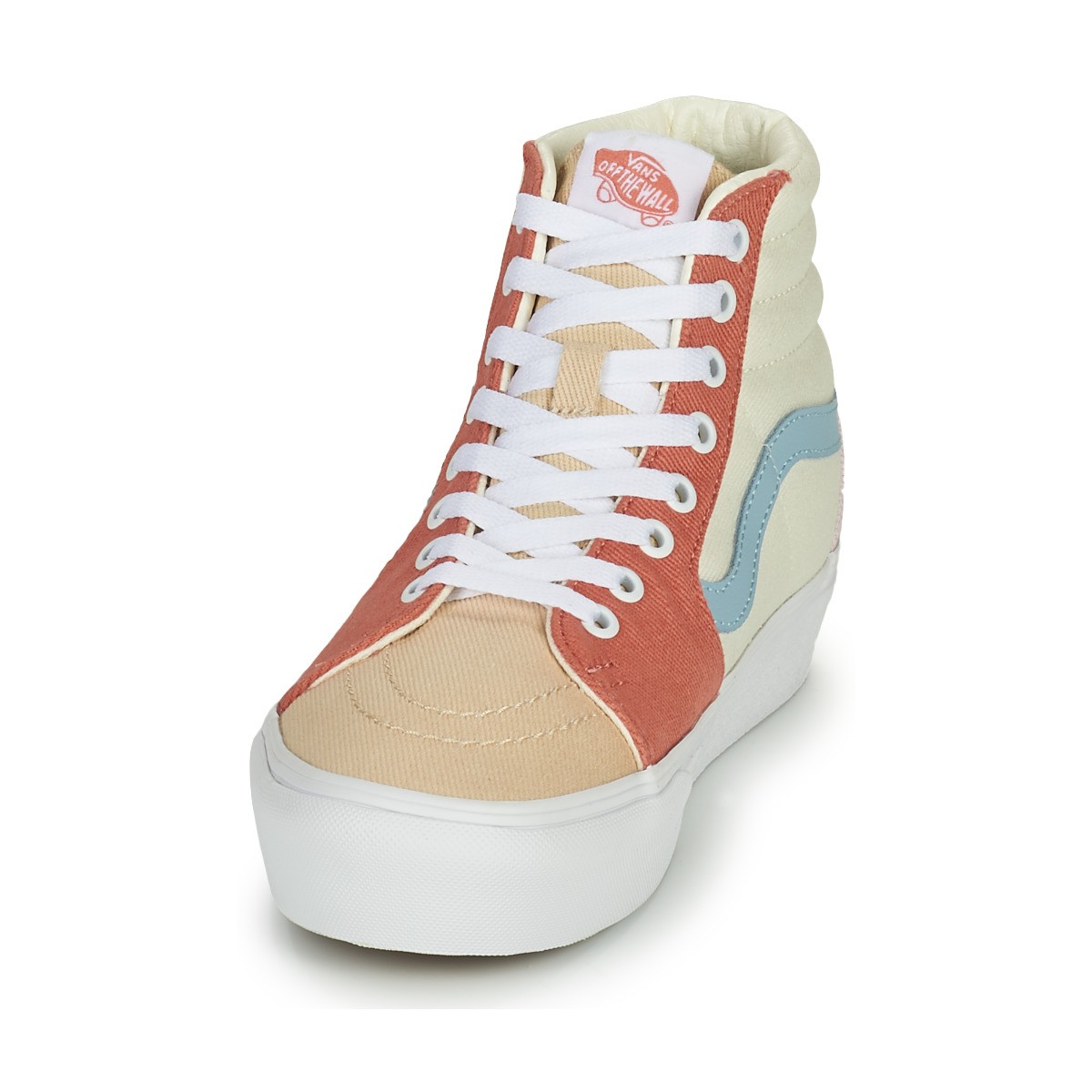 vans范斯女鞋时尚休闲运动高帮圆头系带板鞋拼色白色蓝色玫瑰色春秋款