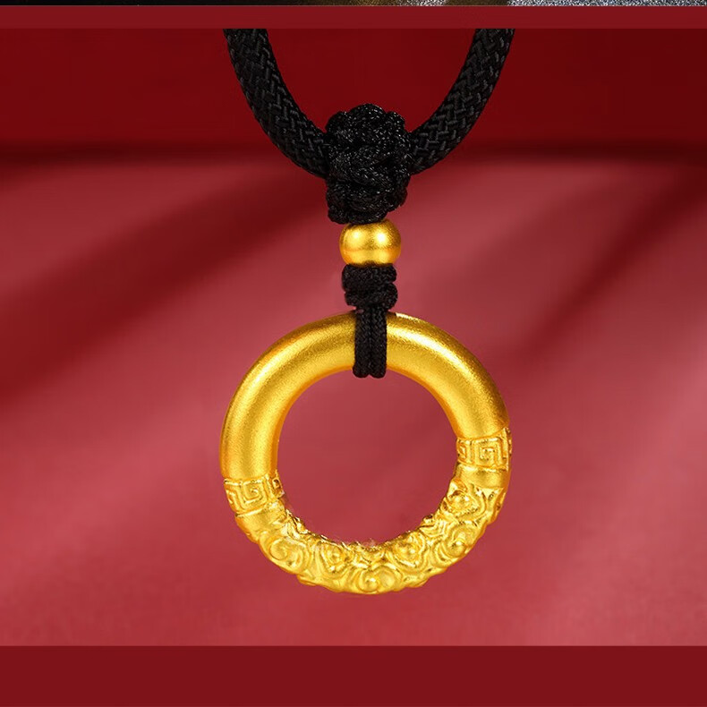 老凤凰黄金吊坠女 999足金如意金箍圈编织项链绳男士硬金平安扣金箍棒