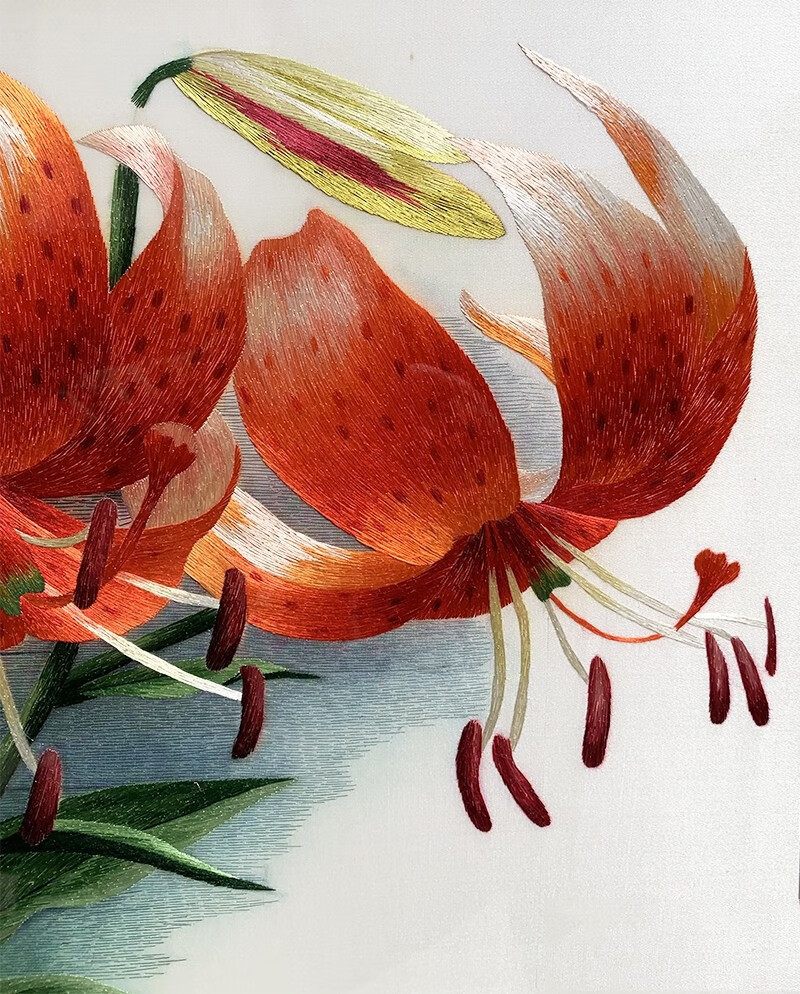 三街七号苏绣成品挂画手工刺绣精品百合花客厅卧室床头挂画刺绣送朋友