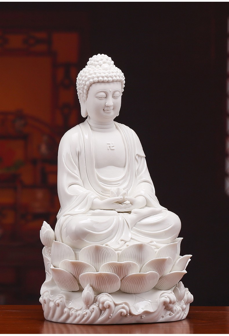 造趣zaoqu如来佛坐莲释迦牟尼佛供奉佛像佛教陶瓷摆件16寸白瓷