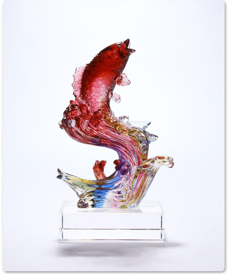 贝伊乐琉璃摆件鲤鱼跳龙门书房办公室桌面摆件家居红锦鲤中国风客厅