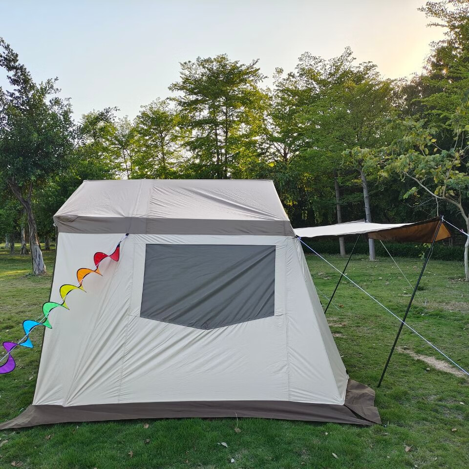 营舞者户外帐篷黑胶小屋双层防雨遮阳野外露营屋脊小川4-6人多人家庭