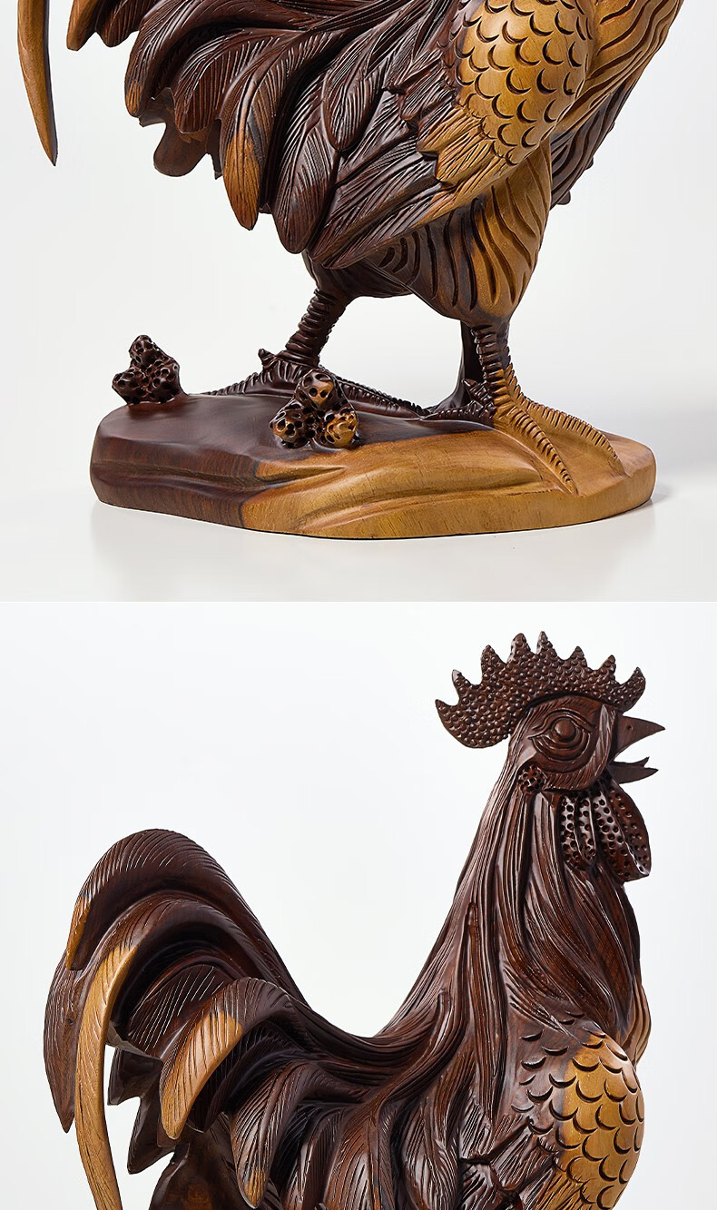 博弗恒玺(bafsngy) 黑檀木雕公鸡摆件木制工艺品金鸡报喜十二生肖鸡