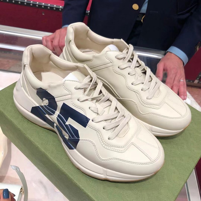 gucci古驰男士运动鞋rhyton系列数字25印花皮质厚底老爹鞋休闲时尚