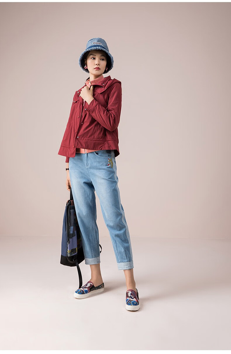 渔牌女装牛仔裤2022年女新款收腰洗水纯棉全棉休闲九分裤fgec6006 浅