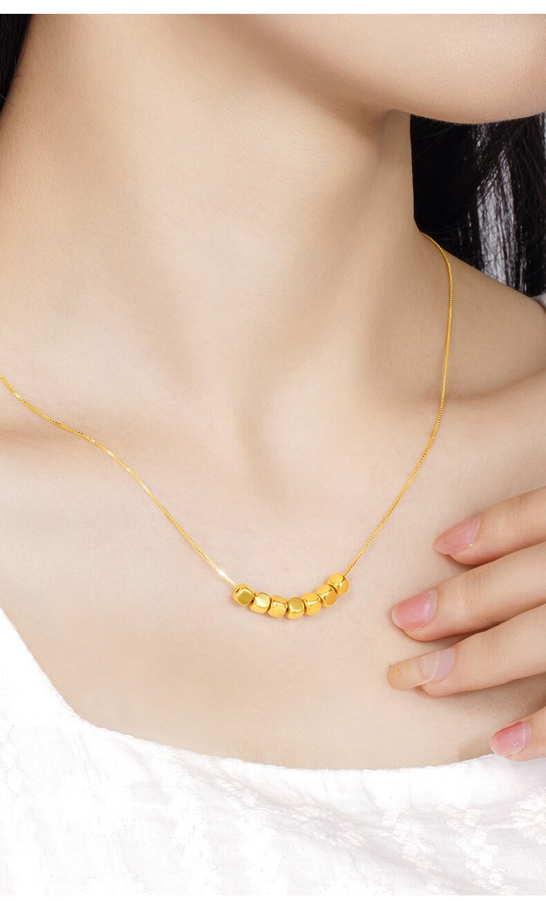 老凤凰 黄金吊坠女 小方糖项链 999足金小方块微笑女士项链项坠挂坠