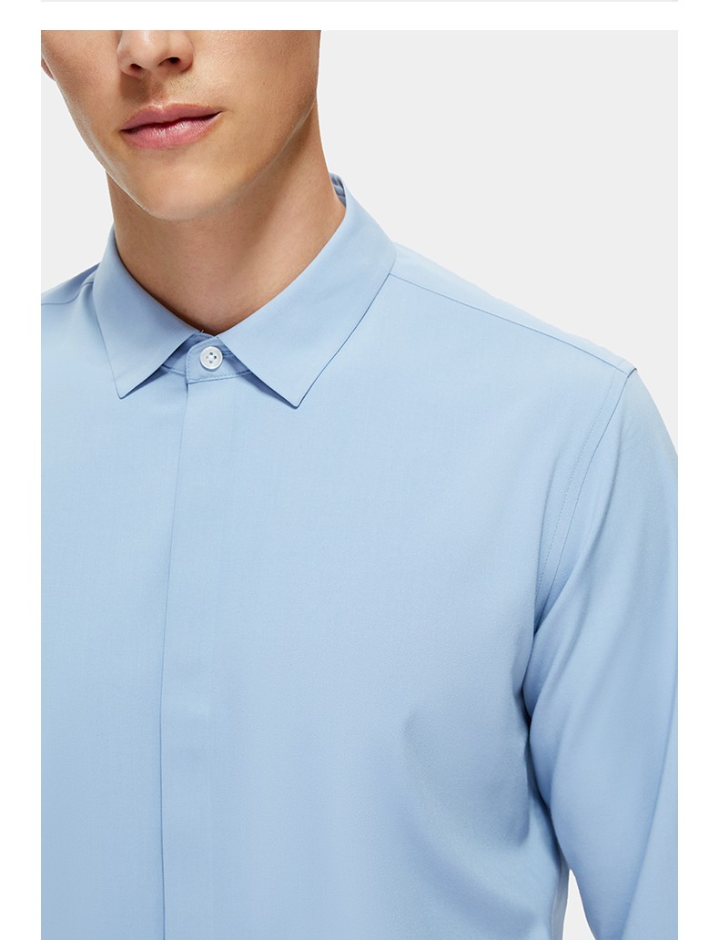 zero零度男装男士长袖白色衬衫商务正装修身免烫抗皱蓝色衬衣秋款百搭