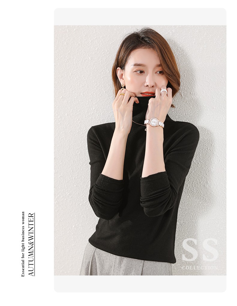 Hengyuanxiang 100% Pure Wool Women's Sweater Autumn Winter Turtleneck Thin Fashion Casual Knitwear Versatile Base Shirt Top 20