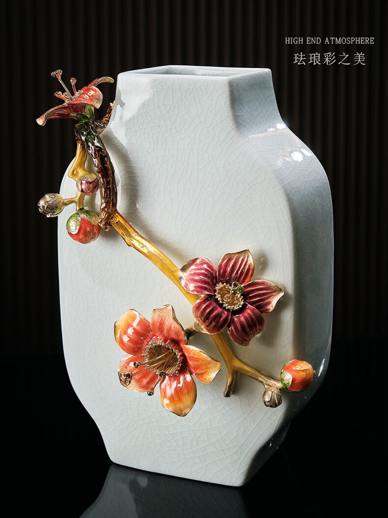 名态珐琅彩花瓶客厅装饰摆件花瓶花艺插花电视柜酒柜玄关工艺品办公室