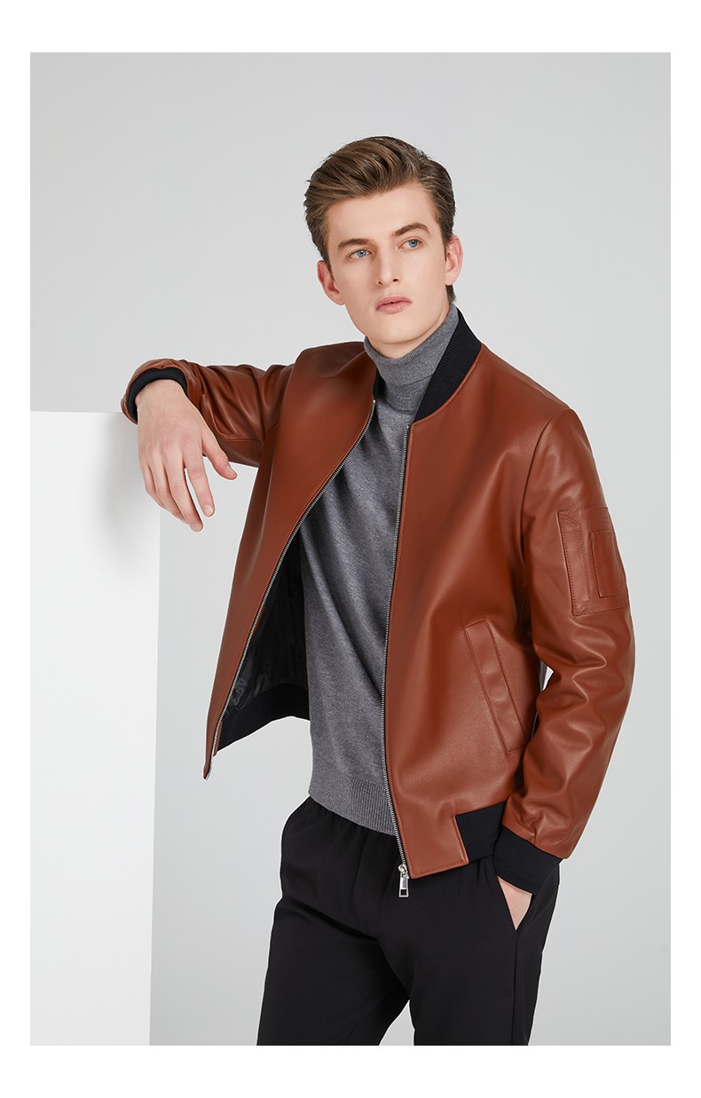 斯得雅stava男士真皮皮衣棒球领细腻机车短款修身皮夹克秋季新款男装