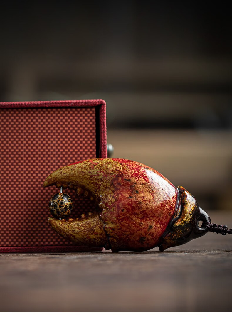 中式大漆漆器摆件陶瓷螃蟹钳男士盘玩手把件家居饰品茶桌面工艺品摆设