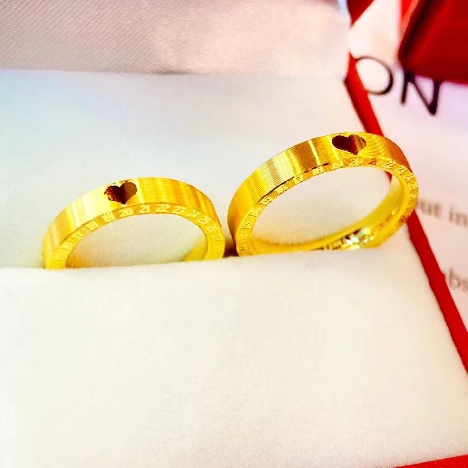 老鳯凰黄金戒指 年轮520情侣对戒 时钟黄金情侣对戒 爱心9999足金女戒