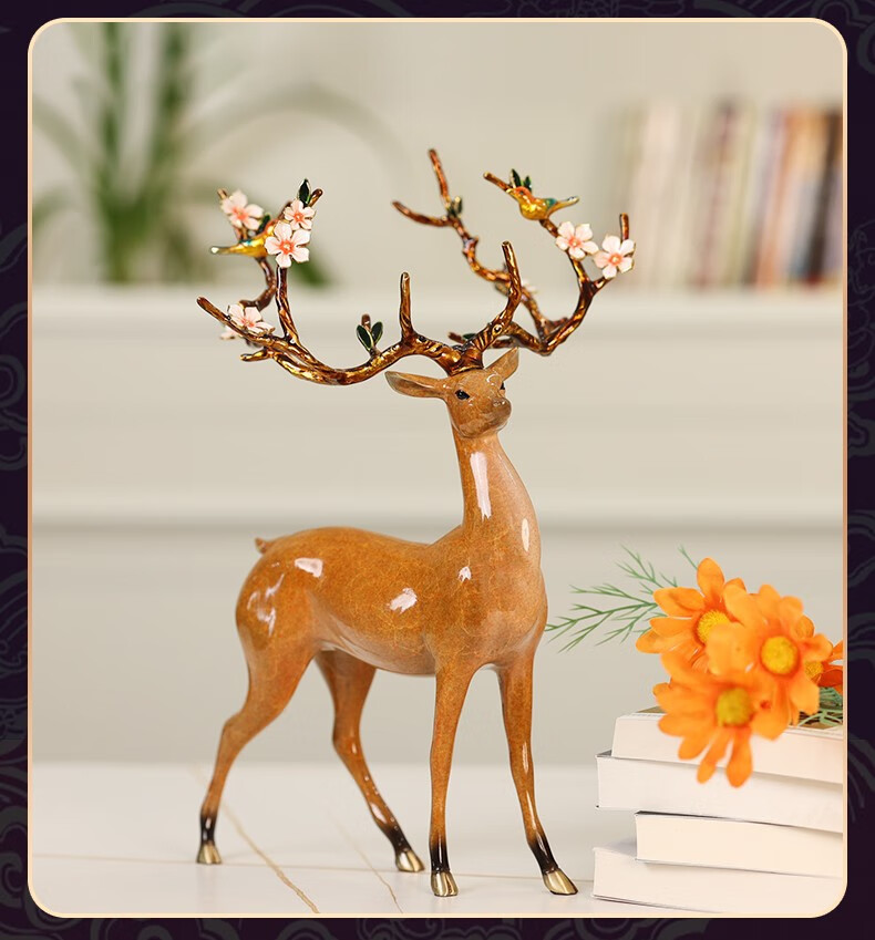 卓正纯铜梅花鹿摆件一对客厅玄关装饰品办公室桌面工艺品开业乔迁礼品