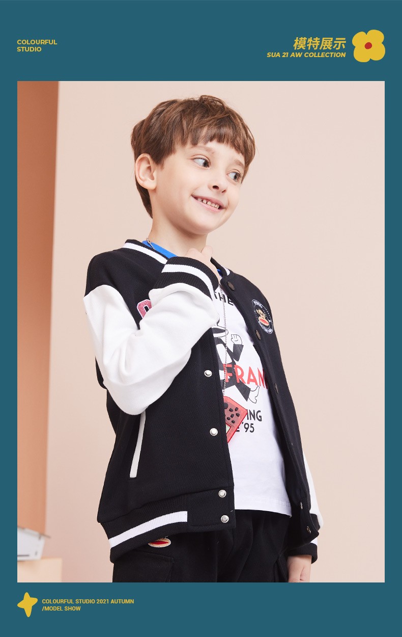 大嘴猴paulfrank男童春秋装棒球服儿童外套纯棉女童潮流外衣红色140cm