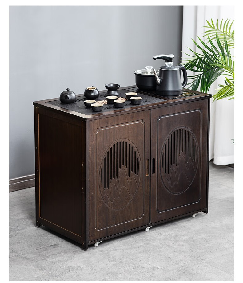 可移动多功能茶水柜家用客厅阳台茶车小茶几带轮实木茶桌茶台泡茶煮茶