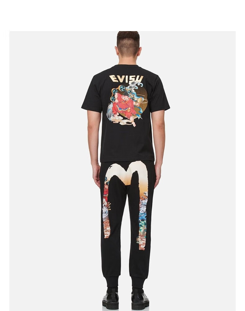evisu21ss男士雷神风神大m印花休闲裤2eshtm1sp401xx黑色l