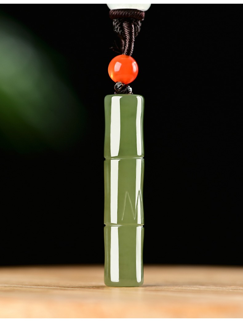 渊之玉 新疆和田玉节节高升玉吊坠项链竹节玉佩个性简约玉挂件男女款