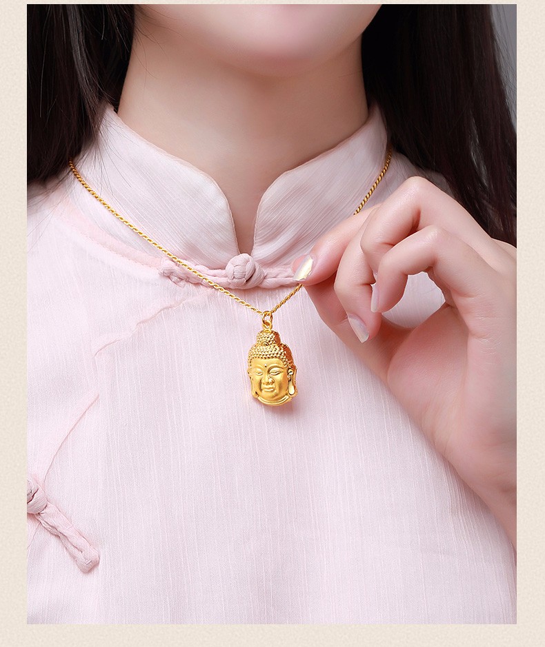 福喜顺黄金吊坠纯金佛头吊坠足金9999如来佛祖挂坠按克女款永保平安