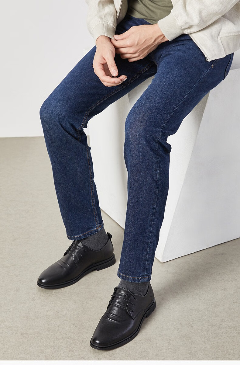 hla海澜之家真皮鞋男鞋秋冬新款商务休闲鞋头层牛皮正装鞋软底舒适加