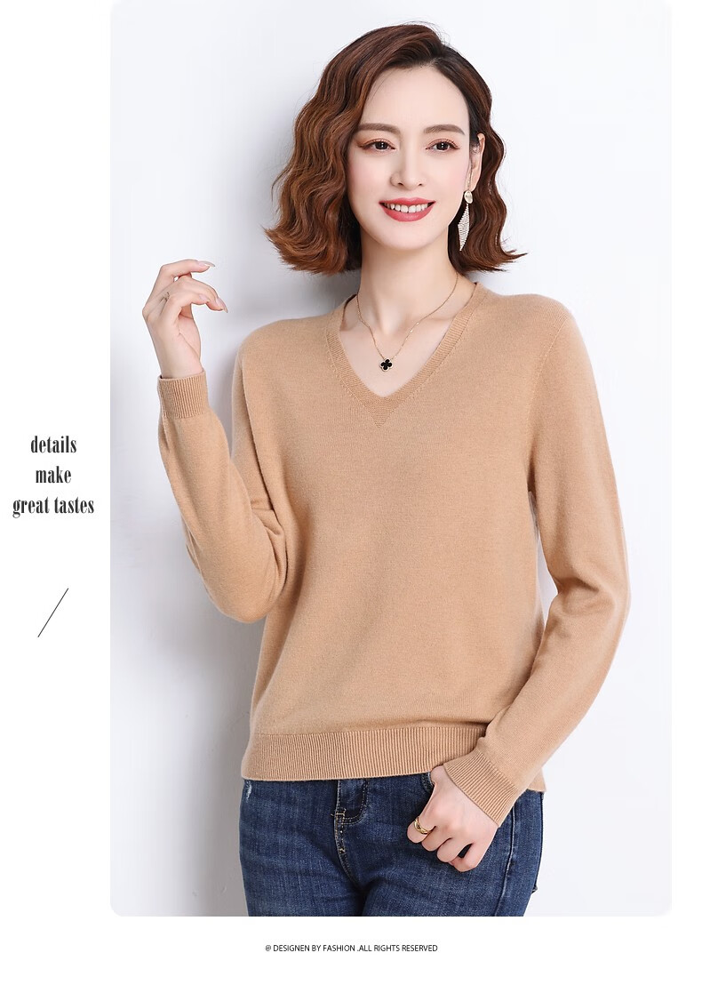 Hengyuanxiang 100% Pure Wool Sweater for Women, V-Neck Loose Base Layer, Autumn And Winter Warm Fashion Knit Sweater, Women's Top 16