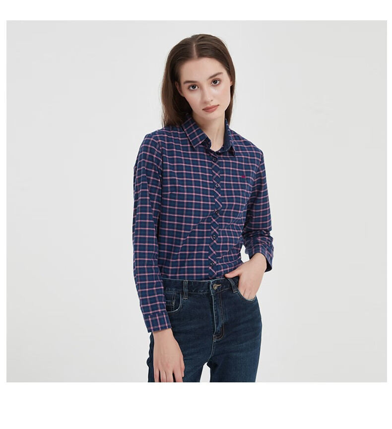 威鹏(weipeng) 【商场同款】威鹏秋季女纯棉长袖衬衫磨毛亲肤舒适格子