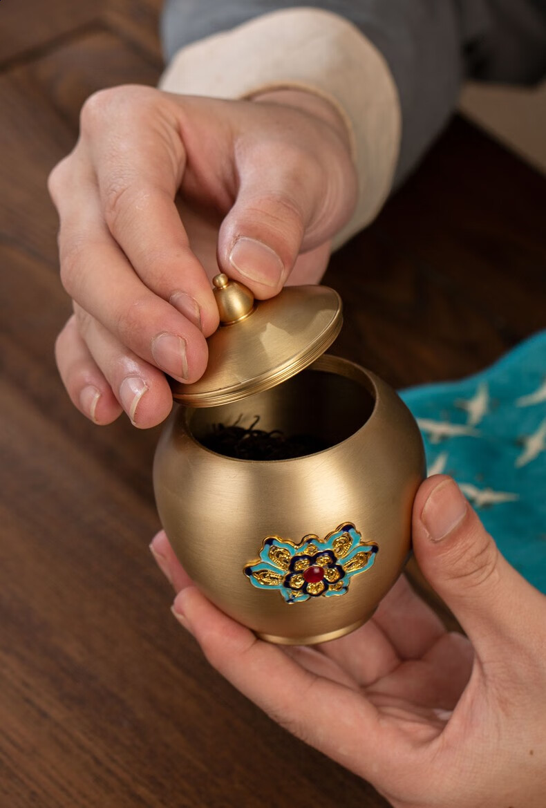 hoyao boly纯铜茶叶罐加厚储茶罐复古纯铜密封茶仓醒茶罐子茶盒茶道