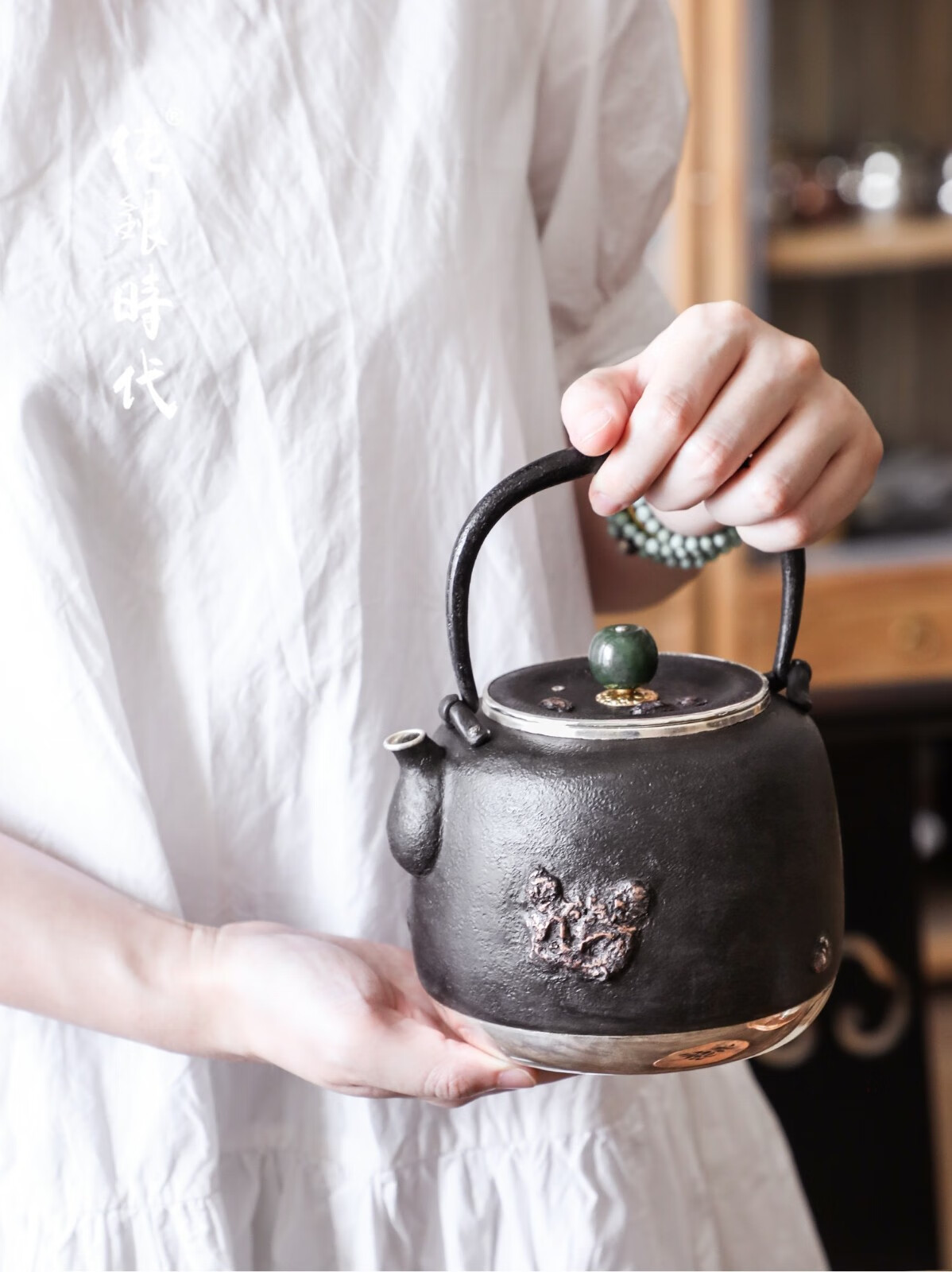 纯银时代 铁包银烧水壶 足银999纯手工捶打一张打银壶收藏功夫茶具1.