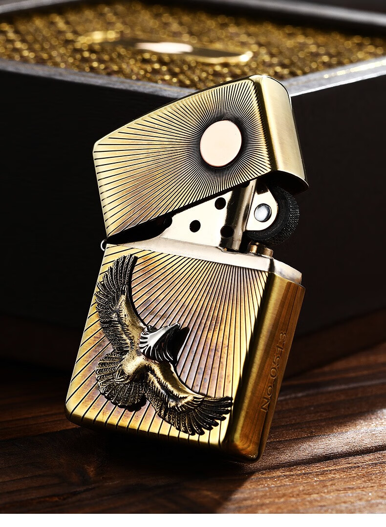 美国进口打火机zippo正版 之宝纯铜做旧贴章安第斯鹰击长空雄鹰展翅