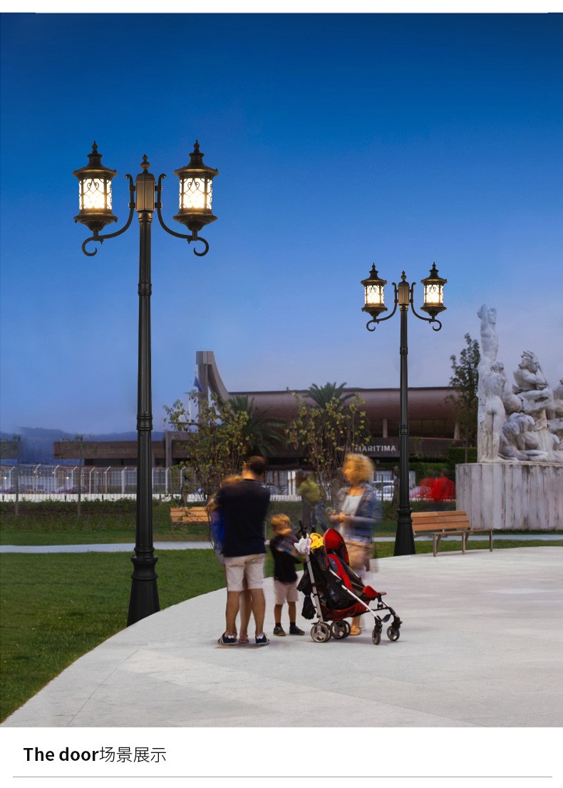 欧式复古庭院灯别墅花园草坪小区led路灯高杆灯户外防水景观灯 双头款