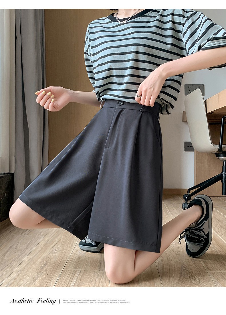 LangSha Women's Suit Shorts, Lightweight And Loose-Fitting for Summer Wear, Wide-Leg Five-Point Shorts, High-Waisted A-Line Slimming Casual Shorts 23