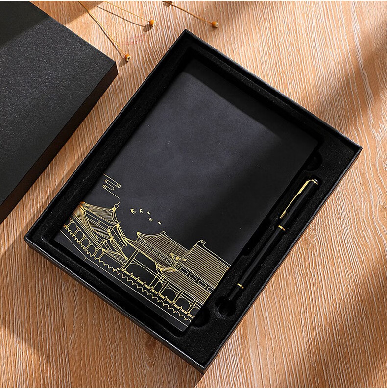 鹿凌青 笔记本子烫金广告可印logo礼盒套装商务a5记事本 活力橙~故宫