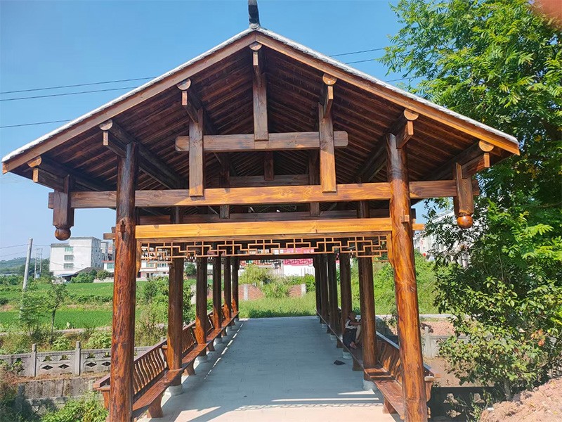 广亿恒瑞达廊亭防腐木长廊户外美丽乡村候车亭吸烟亭实木小青瓦古建