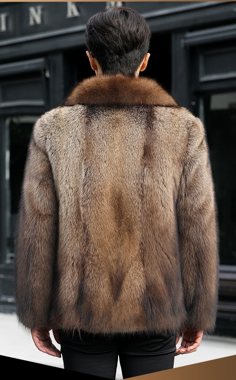 诗柏美 进口渔貂整貂皮草男士天鹅绒进口裘皮西装领中长款潮流保暖
