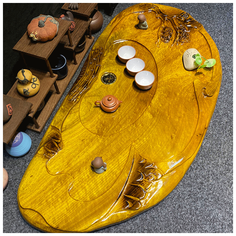 金丝楠木实木茶盘家用树根茶具黄金樟整块根雕原木功夫茶海茶台 02