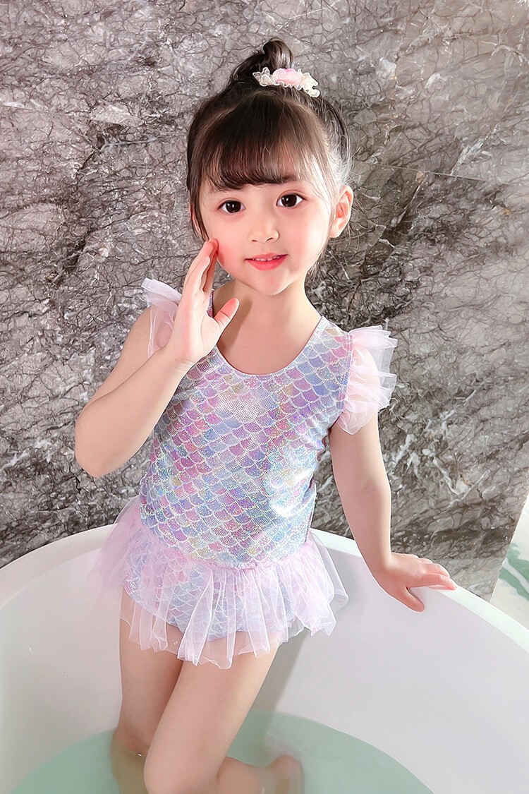 泳衣连体露背可爱公主度假游泳衣女孩沙滩泳装连体彩虹泳衣图片色120