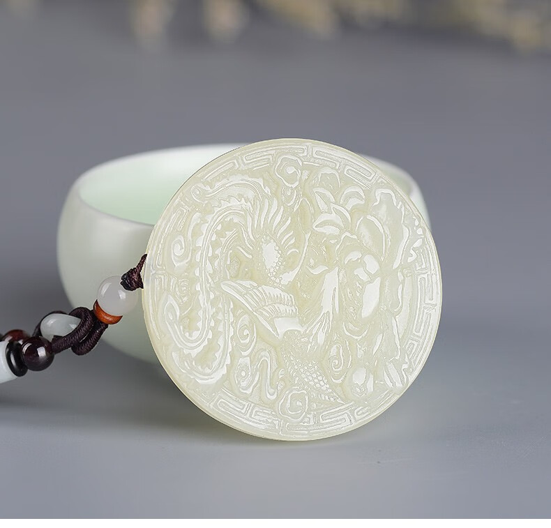 汉峰 和田玉龙凤玉佩情侣款一对玉牌吊坠男士圆形玉石玉坠挂件 凤佩