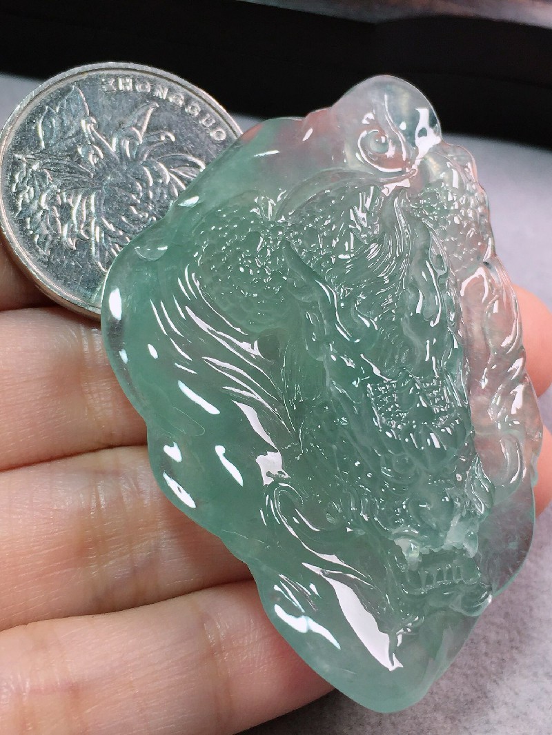 绿翠天成翡翠冰种晴底龙牌吊坠缅甸a货翡翠送礼送老公生日礼物男款