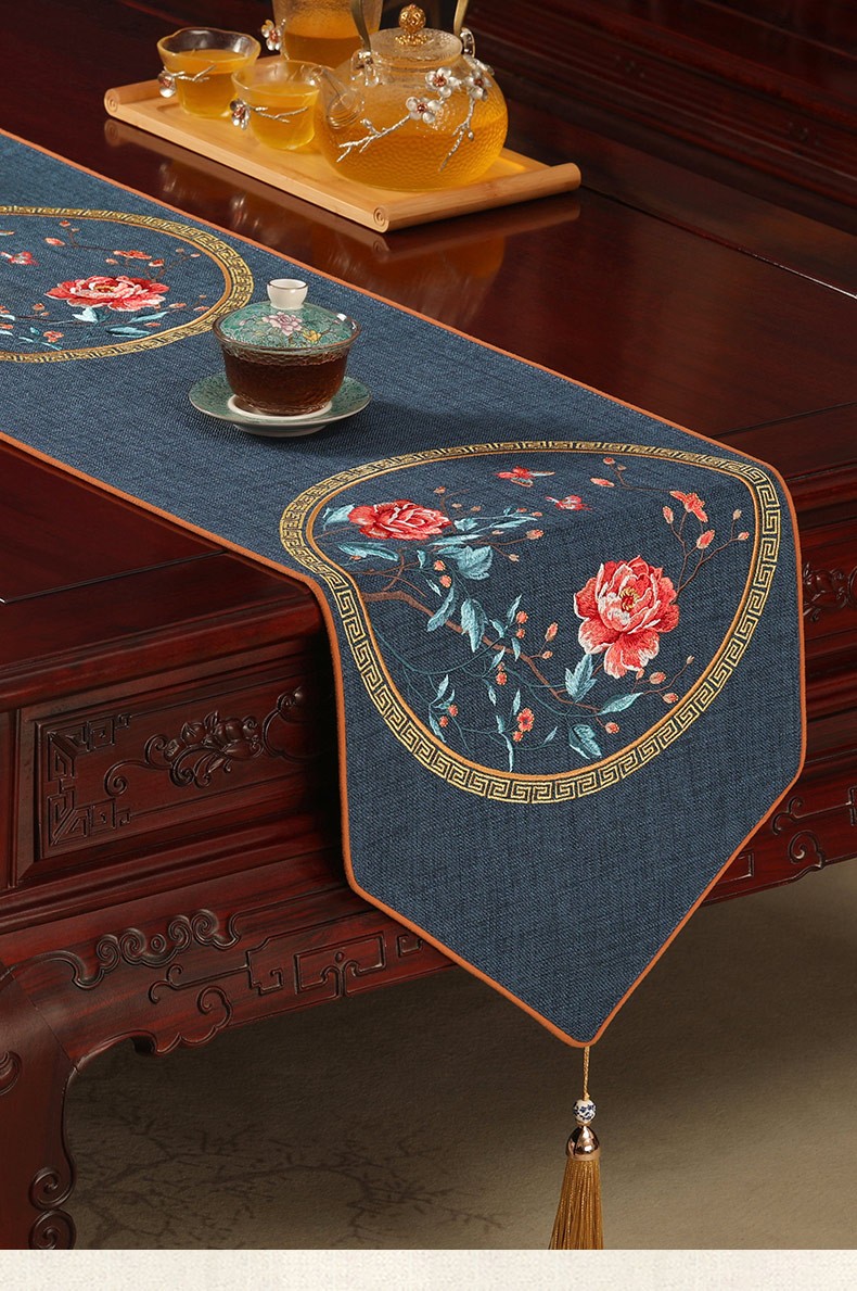 巢品中式桌旗刺绣茶席新中式茶桌布茶台布艺长条中国风禅意茶布桌布