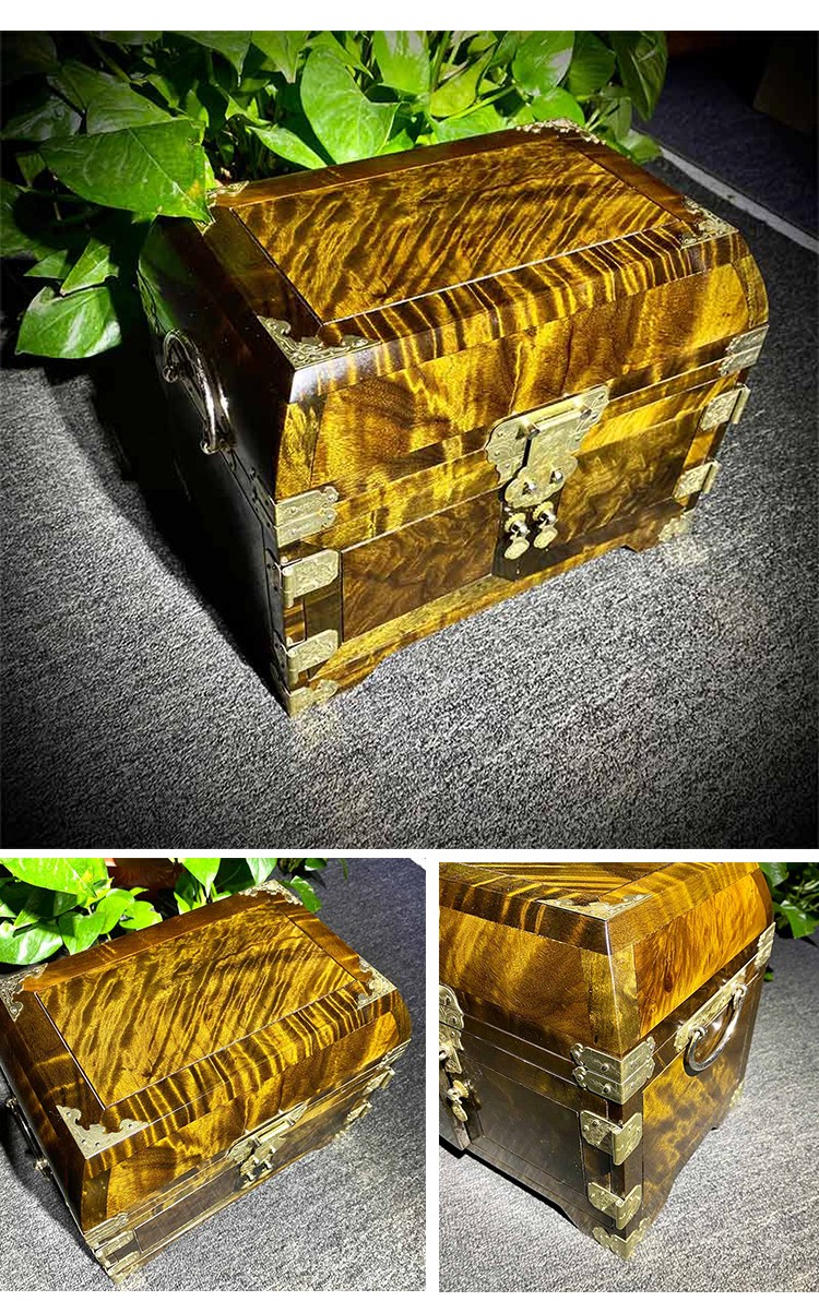 金丝楠木首饰盒收纳盒小叶桢楠满水波官皮箱阴沉木全实木百宝箱仿古