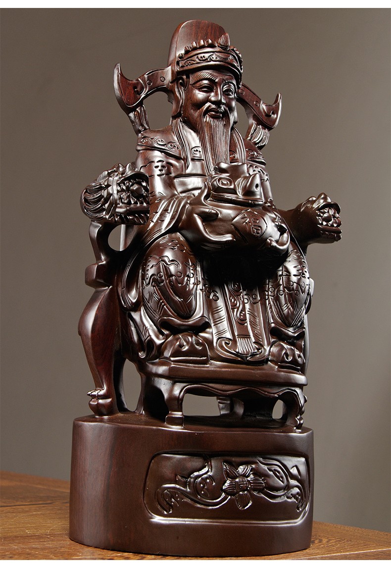 瀚淘实木雕财神爷摆件木头雕刻家居供奉木质财神店铺公司开业摆设长14