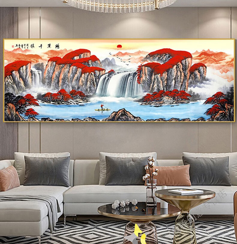辉航睿盛鸿运当头客厅装饰挂画国画山水画办公室大气挂画中式晶瓷画送